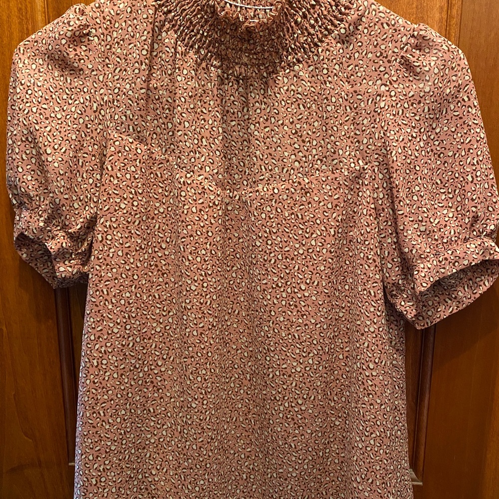 Monteau Brown Smocked Short Sleeve Blouse